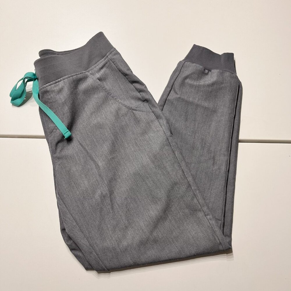Figs Gray Track Joggers with Teal Drawstring